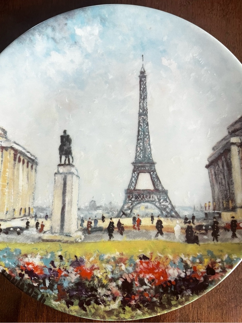 Paris Eiffel Tower Floral Art Plate - Blue, Green & Red Limoges France
